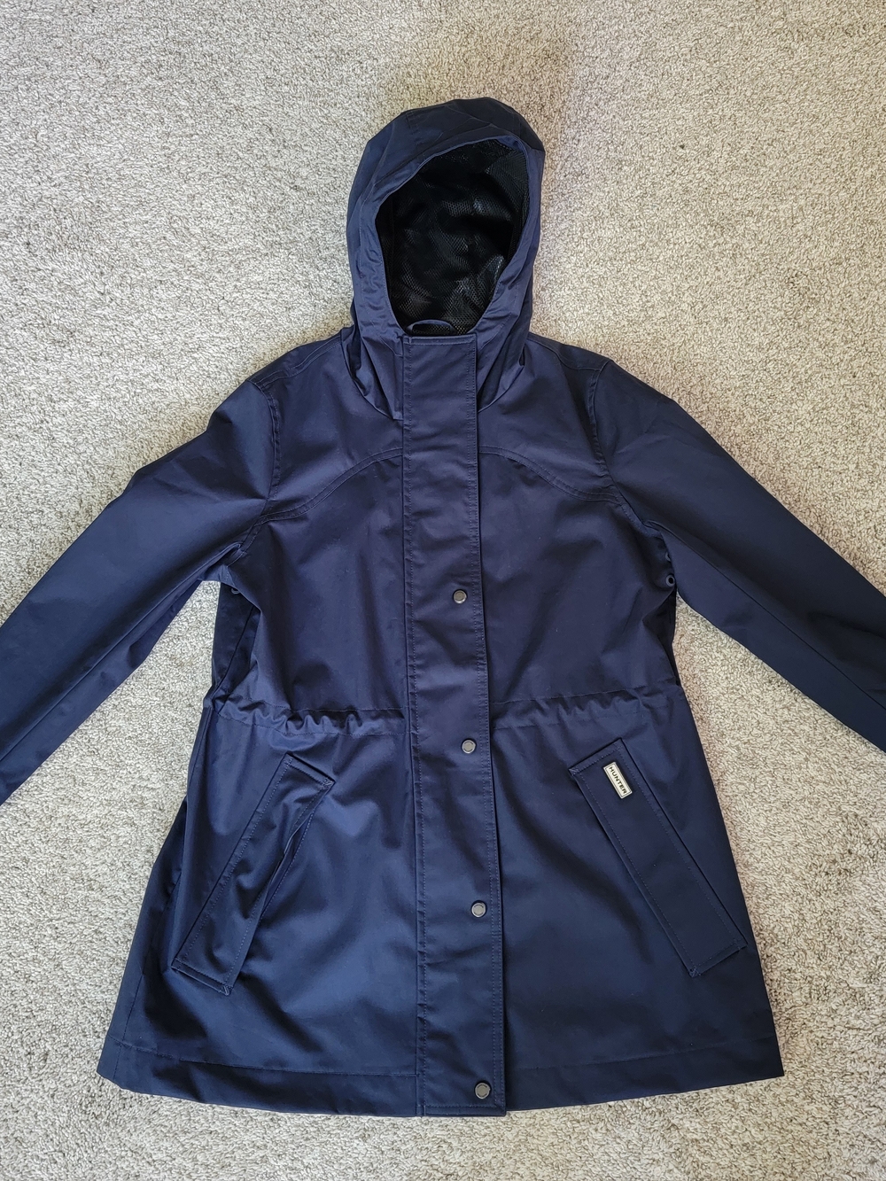 Hunter Cinched Waist Navy Hooded Rain Jacket Small - Picture 3 of 12